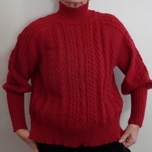 Men's Red Cable Knit Sweater